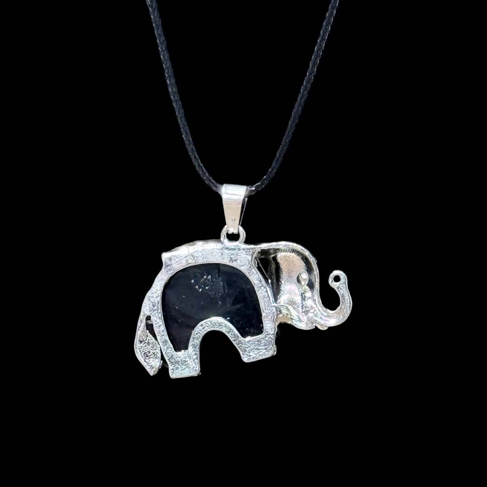 Obsidian Traveling Elephant Pendant Black Cord Necklace - Picture 2 of 4